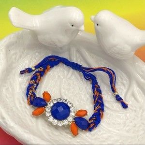 🌼 Orange Blue Rhinestone Thread Pull Tie Bracelet